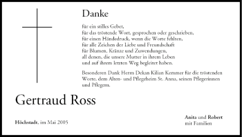 Anzeige von Gertraud Ross von MGO