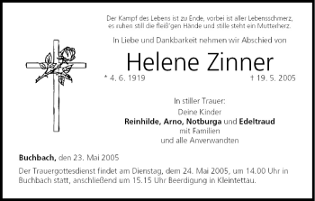 Anzeige von Helene Zinner von MGO