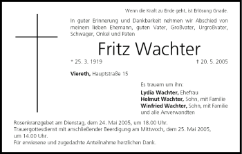 Anzeige von Fritz Wachter von MGO