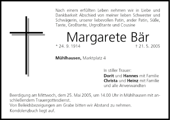 Anzeige von Margarete Bär von MGO