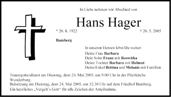Anzeige von Hans Hager von MGO