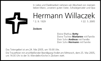 Anzeige von Hermann Willaczek von MGO