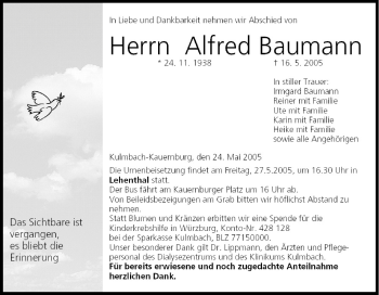 Anzeige von Alfred Baumann von MGO