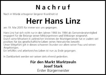 Anzeige von Hans Linz von MGO