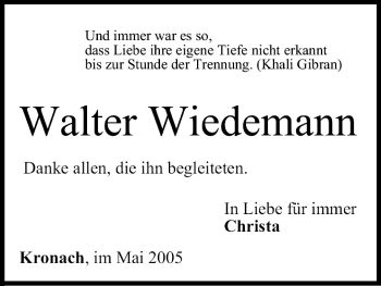 Anzeige von Walter Wiedemann von MGO