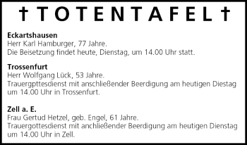 Anzeige von Totentafel vom 24.05.2005 von MGO