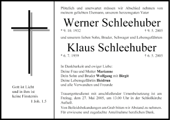 Anzeige von Werner und Klaus Schleehuber von MGO