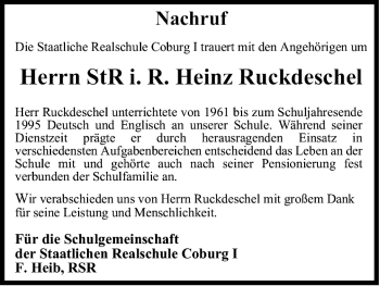 Anzeige von Heinz Ruckdeschel von MGO