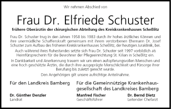 Anzeige von Elfriede Schuster von MGO