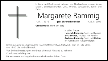 Anzeige von Margarete Rammig von MGO