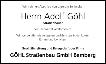 Anzeige von Adolf Göhl von MGO