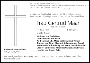 Anzeige von Getrud Maar von MGO