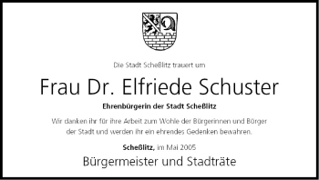 Anzeige von Elfriede Schuster von MGO