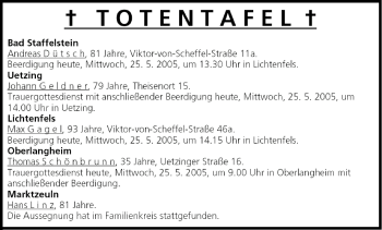 Anzeige von Totentafel vom 25.05.2005 von MGO