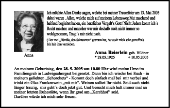 Anzeige von Anna Beierlein von MGO