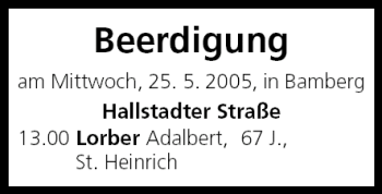 Anzeige von Beerdigungen vom 25.05.2005 von MGO