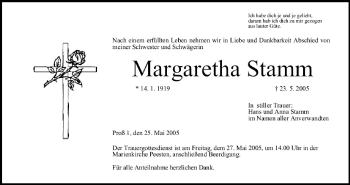 Anzeige von Margaretha Stamm von MGO