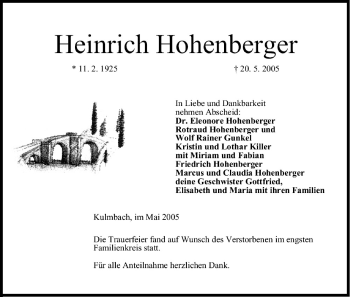 Anzeige von Heinrich Hohenberger von MGO