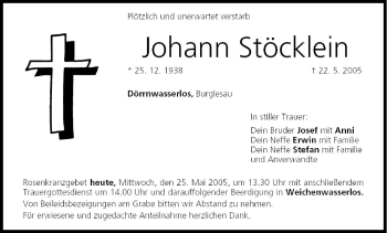 Anzeige von Johann Stöcklein von MGO