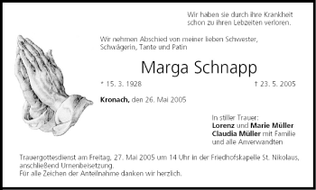 Anzeige von Marga Schnapp von MGO