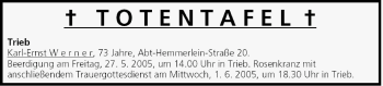 Anzeige von Totentafel vom 26.05.2005 von MGO