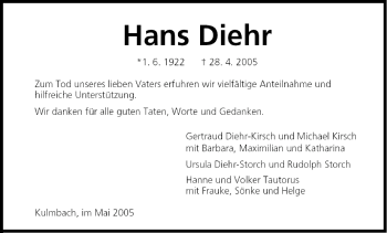 Anzeige von Hans Diehr von MGO