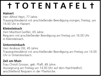 Anzeige von Totentafel vom 26.05.2005 von MGO