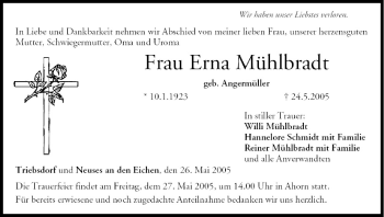 Anzeige von Erna Mühlbradt von MGO