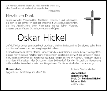 Anzeige von Oskar Hickel von MGO