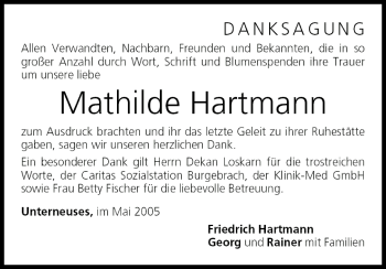Anzeige von Mathilde Hartmann von MGO