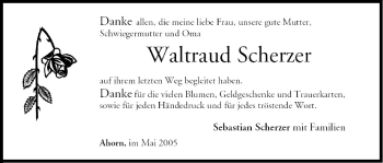 Anzeige von Waltraud Scherzer von MGO