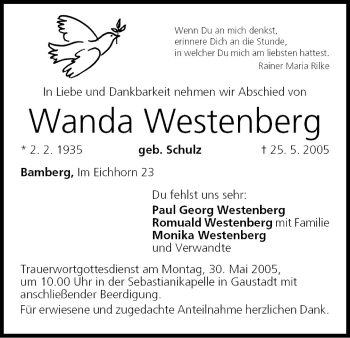 Anzeige von Wanda Westenberg von MGO