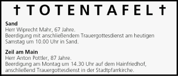 Anzeige von Totentafel vom 28.05.2005 von MGO