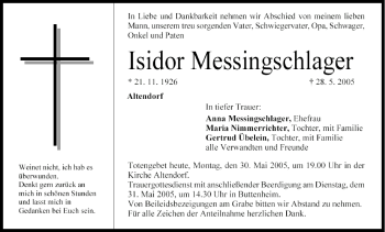 Anzeige von Isidor Messingschlager von MGO