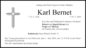 Anzeige von Karl Bernet von MGO