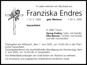 Anzeige von Franziska Endres von MGO