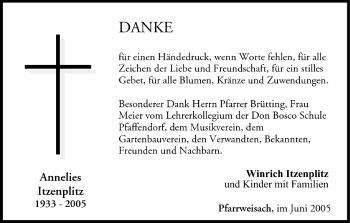 Anzeige von Annelies Itzenplitz von MGO