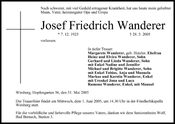 Anzeige von Josef Friedrich Wanderer von MGO