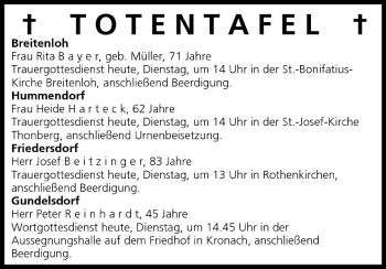 Anzeige von Totentafel vom 31.05.2005 von MGO