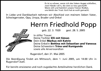 Anzeige von Friedhold Popp von MGO
