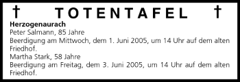 Anzeige von Totentafel vom 31.05.2005 von MGO