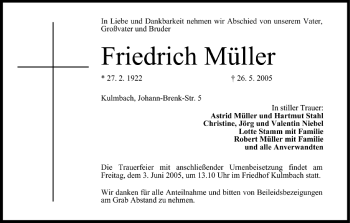 Anzeige von Friedrich Müller von MGO