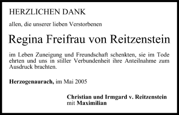 Anzeige von Regina Freifrau von Reitzenstein von MGO