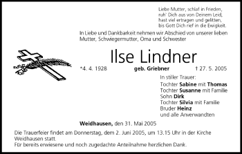 Anzeige von Ilse Lindner von MGO