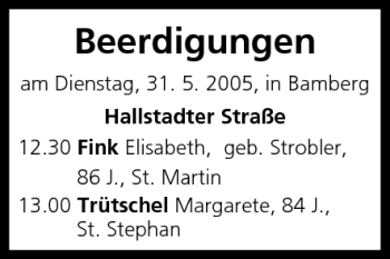 Anzeige von Beerdigungen vom 31.05.2005 von MGO