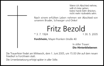 Anzeige von Fritz Bezold von MGO