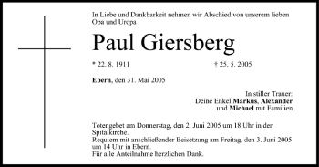 Anzeige von Paul Giersberg von MGO