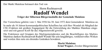 Anzeige von Rudolf Wendel von MGO