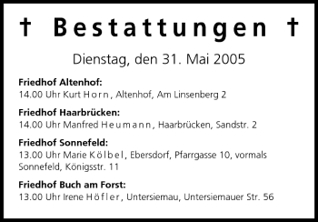 Anzeige von Bestattungen vom 31.05.2005 von MGO