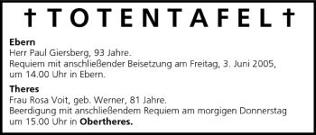 Anzeige von Totentafel vom 01.06.2005 von MGO